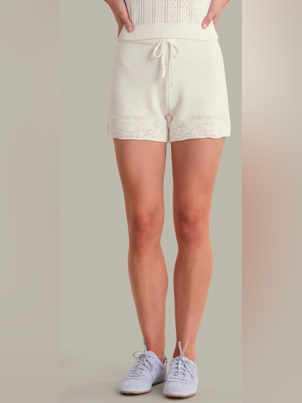 DAHLIA Floral Pointelle Cotton Shorts NWOT chalk